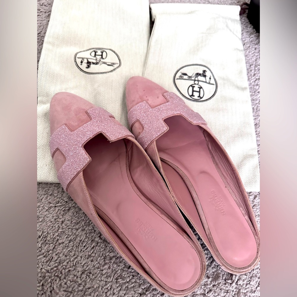 Hermes pink roxane mules flats shoes size 39 (but fits 8)